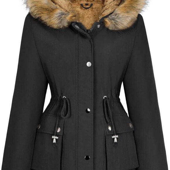 Womens Winter Coat Warm Thicken Puffer Jackets with Fur Hood Fleece Lined Parka
